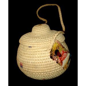 Native Warao Hand Wowen Round Lidded Basket Bag w/Strap Tribal Art Venezuela NWT